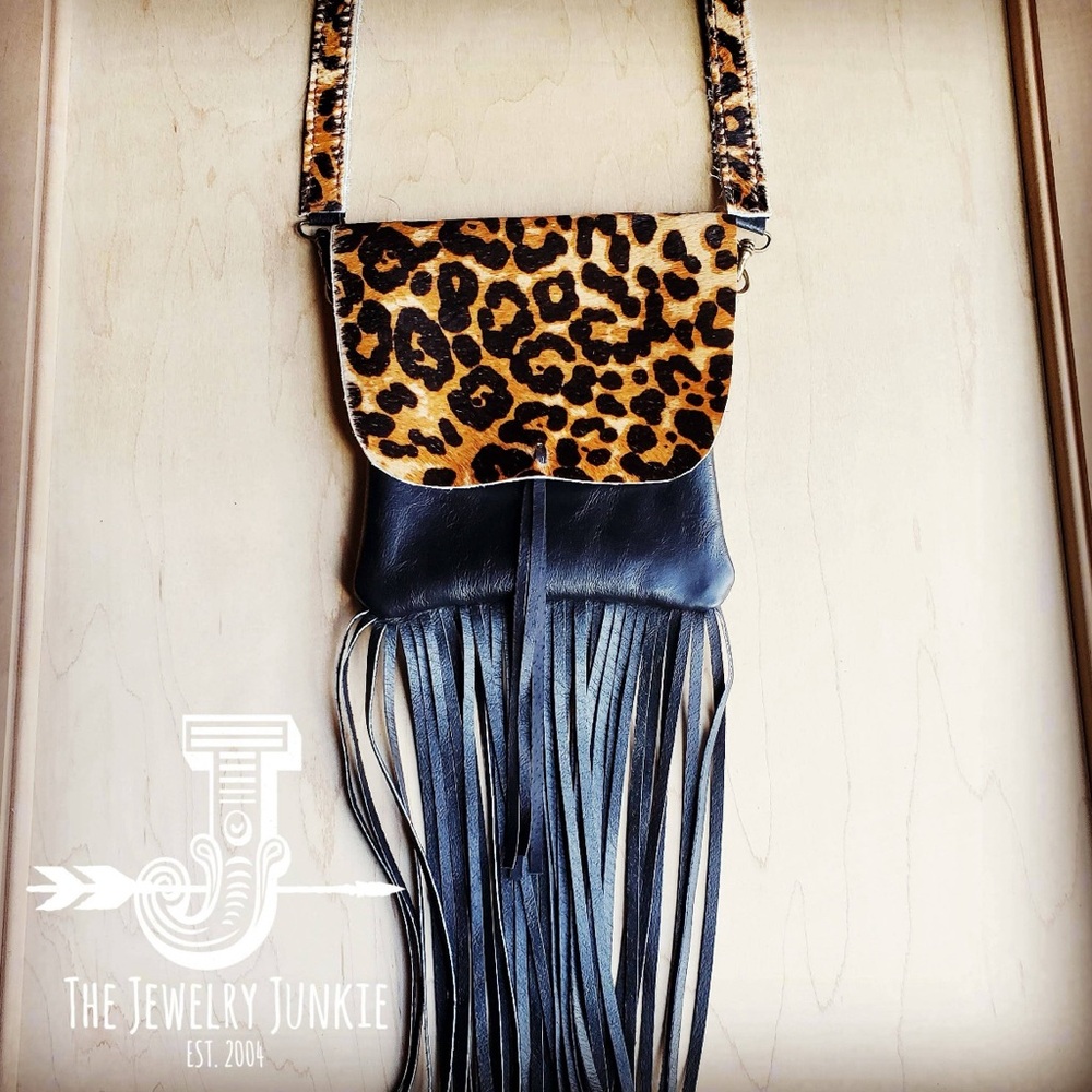 Small Crossbody Leather Handbag W/ Leopard Hair